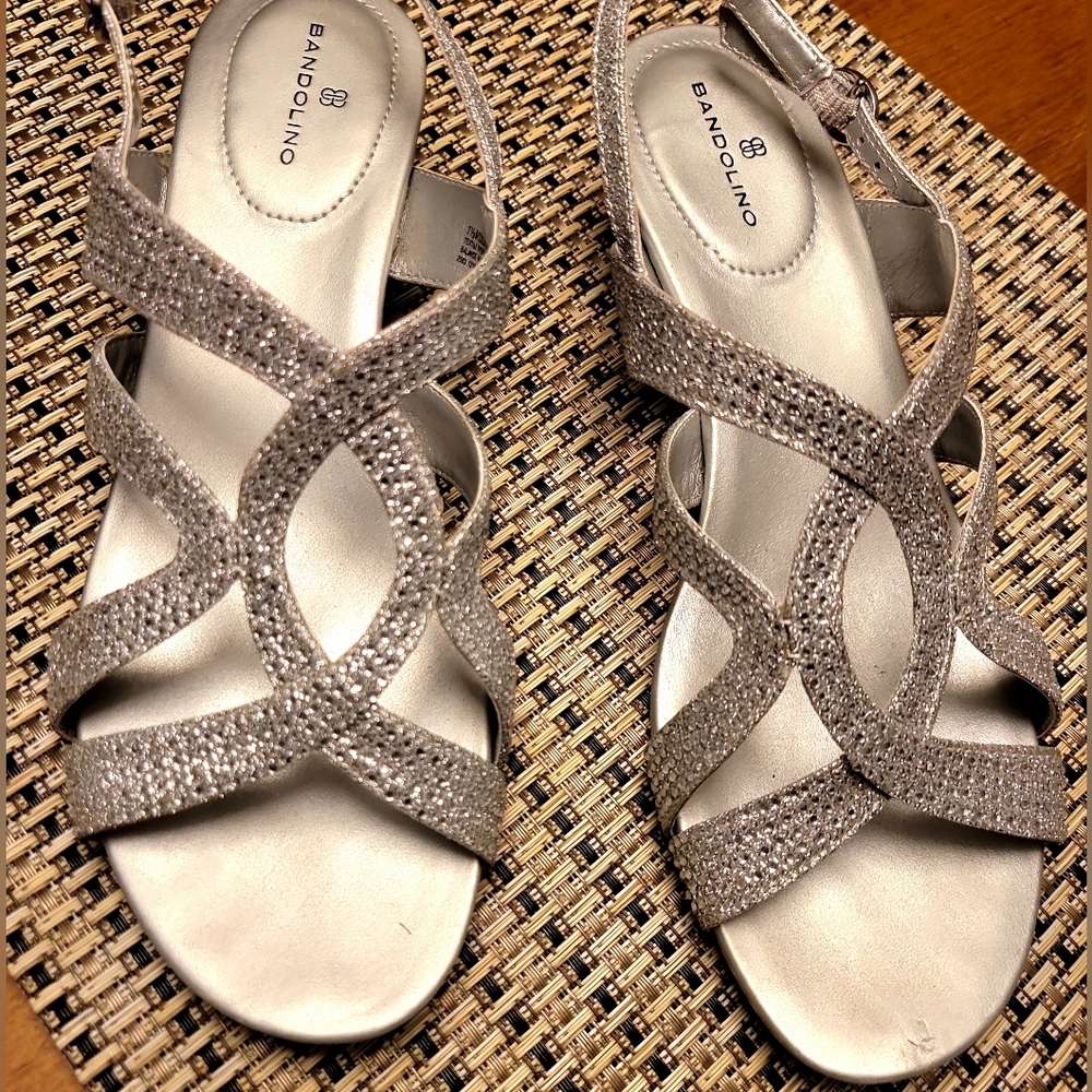 Bandolino Glittering Silver Sandals, Size 7.5